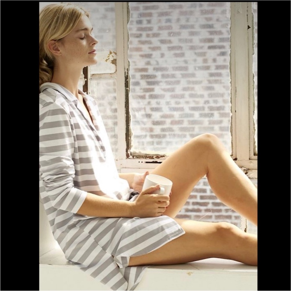 Recliner NYC Pijama Shirt Dress Twilight Stripe Long Sleeve Soft Cotton Cozy L